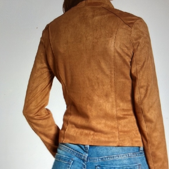 BlankNYC Camel Brown Faux Suede Drape Front Moto Style Jacket Size M - Picture 7 of 12